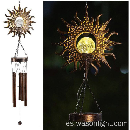 Chimes de viento de metal solar para la bola de vidrio del sol de la sola LED calientes Luces de jardín solar Simpatía impermeable campanas al aire libre